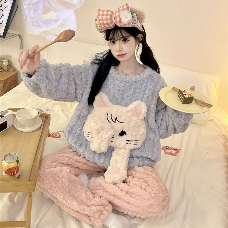 Nouveauté automne-hiver pyjama jeune fille maille épis de blé velours 280 g col rond adorables dessins animés ensemble de pyjama chaud · Grossiste · OEM · Mondial - Detail 25