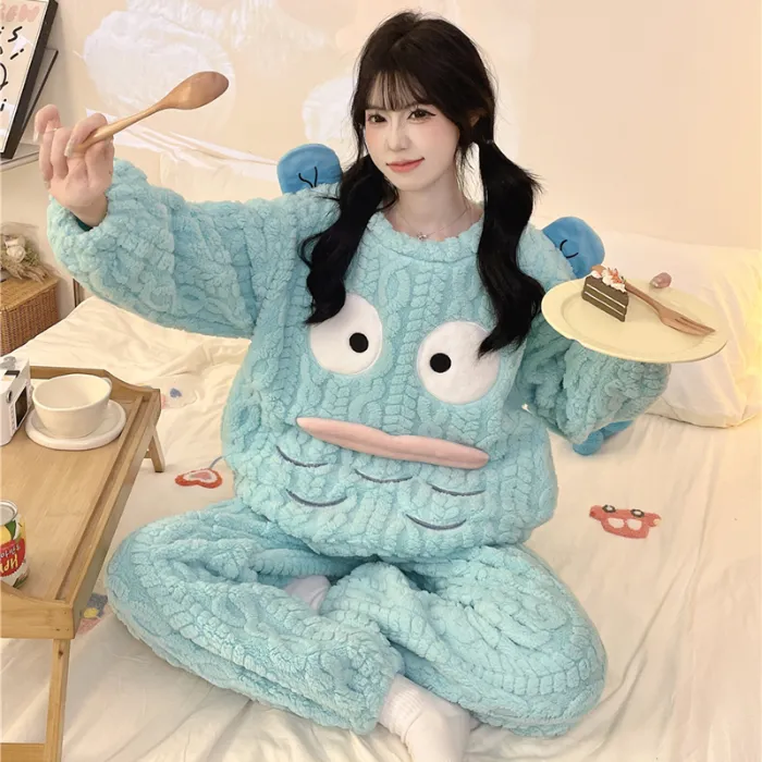 Nouveauté automne-hiver pyjama jeune fille maille épis de blé velours 280 g col rond adorables dessins animés ensemble de pyjama chaud · Grossiste · OEM · Mondial - Detail 4