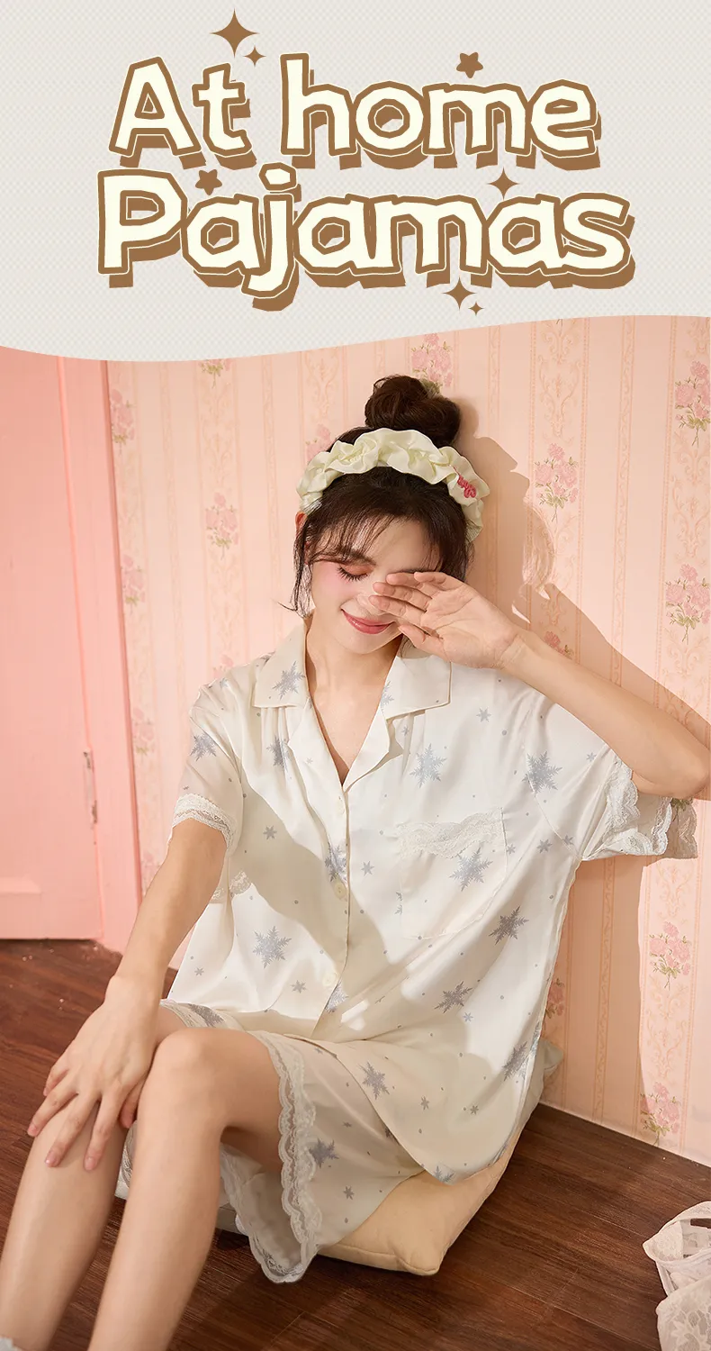 2026 New Pajamas for Women Summer Ice Silk Short Sleeve Shorts Thin Sweet Comfortable Set Wearable Outside · Wholesale · OEM · Worldwide Shipping - Detail 1