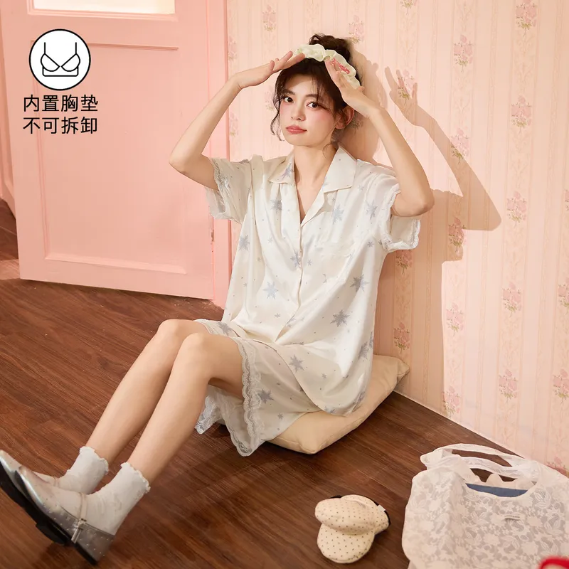 2026 New Pajamas for Women Summer Ice Silk Short Sleeve Shorts Thin Sweet Comfortable Set Wearable Outside · Wholesale · OEM · Worldwide Shipping - View 3