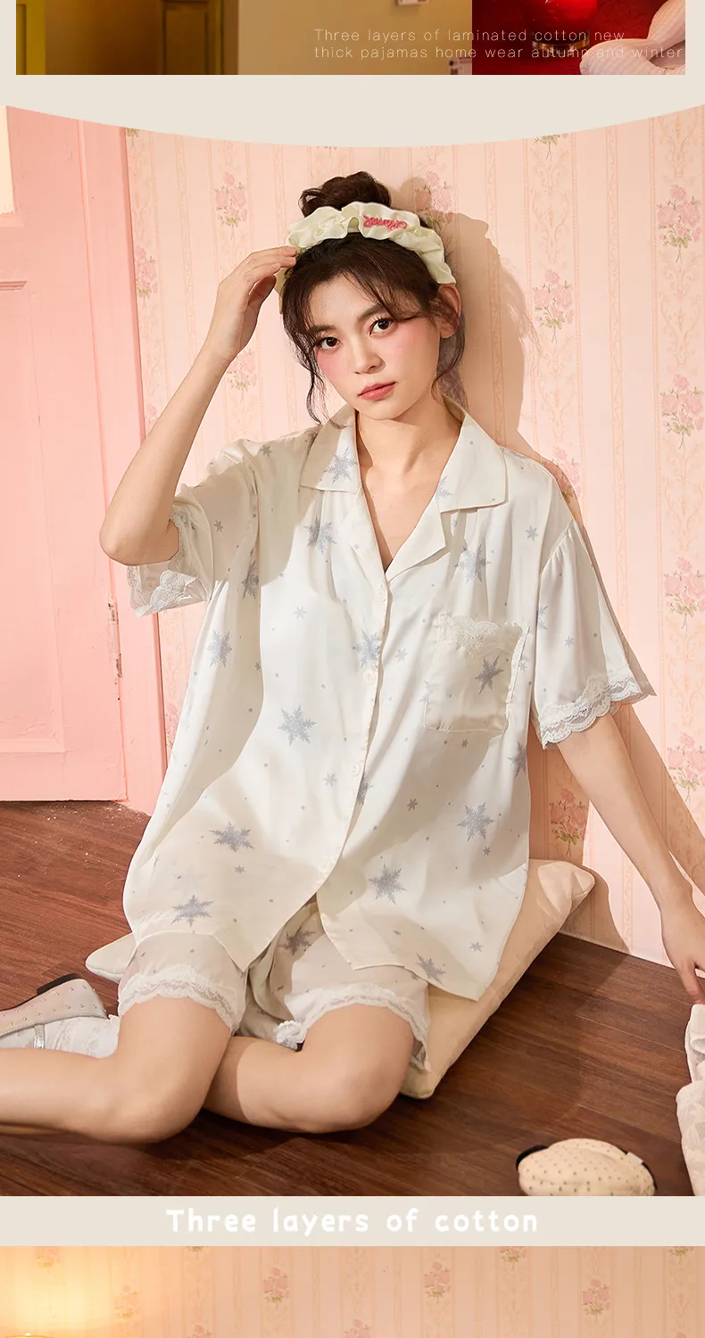 2026 New Pajamas for Women Summer Ice Silk Short Sleeve Shorts Thin Sweet Comfortable Set Wearable Outside · Wholesale · OEM · Worldwide Shipping - Detail 7