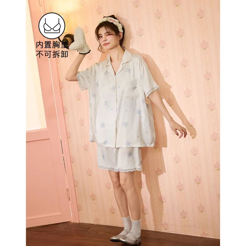 2026 New Pajamas for Women Summer Ice Silk Short Sleeve Shorts Thin Sweet Comfortable Set Wearable Outside · Wholesale · OEM · Worldwide Shipping - View 1