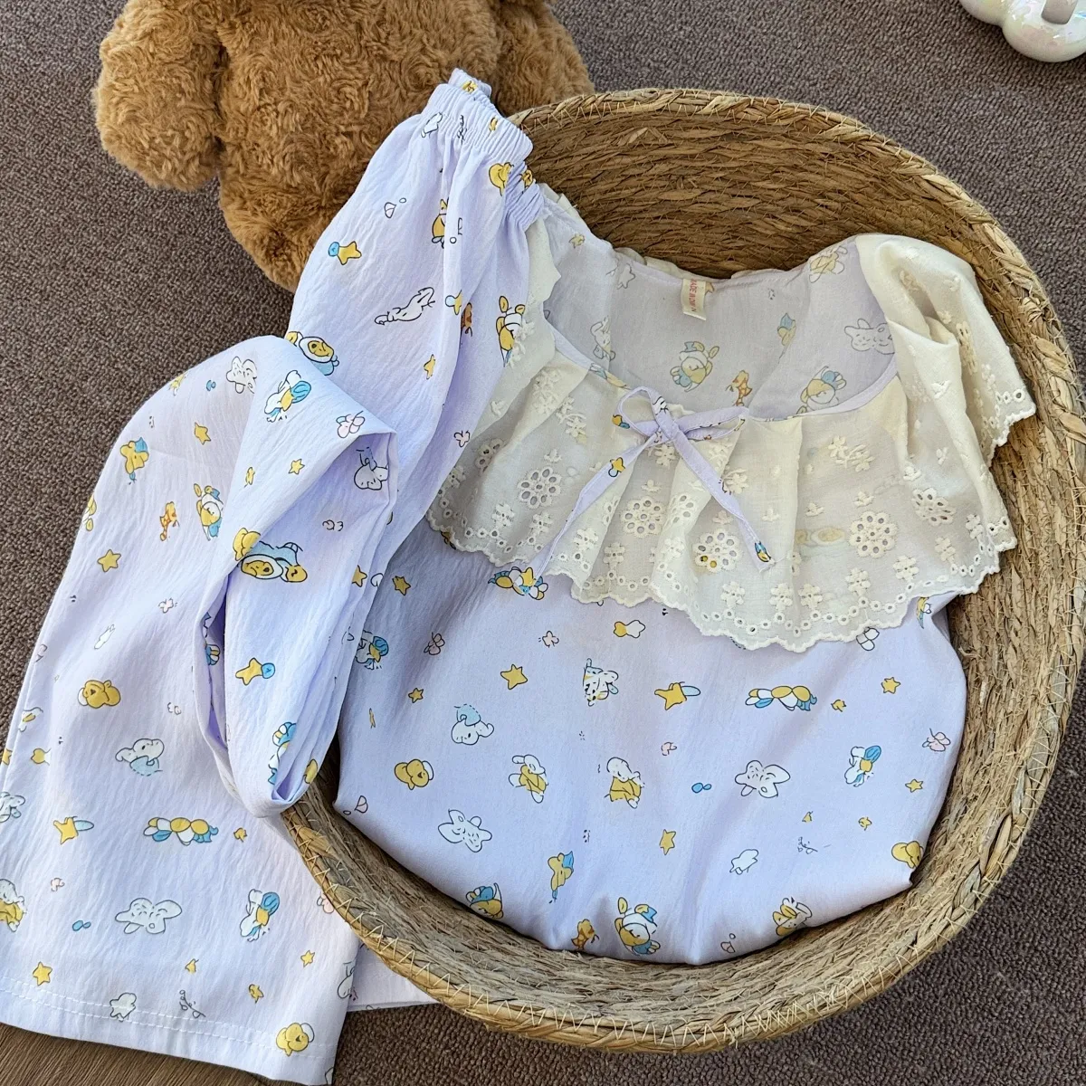 Piyama Set Wanita 2026 Model Baru Gaya Putri Manis Kerah Boneka Renda Tepi Katun Awan Lengan Panjang Musim Semi Musim Gugur Pakaian Rumah Wanita · Grosir · OEM · Pengiriman Global - Detail 3