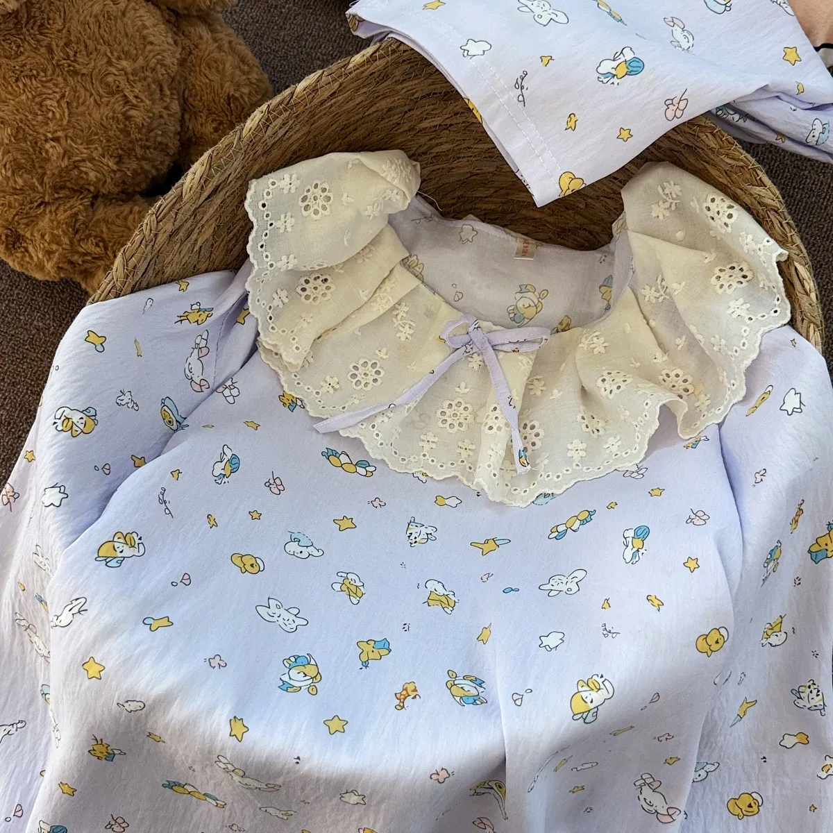 Piyama Set Wanita 2026 Model Baru Gaya Putri Manis Kerah Boneka Renda Tepi Katun Awan Lengan Panjang Musim Semi Musim Gugur Pakaian Rumah Wanita · Grosir · OEM · Pengiriman Global - Detail 4