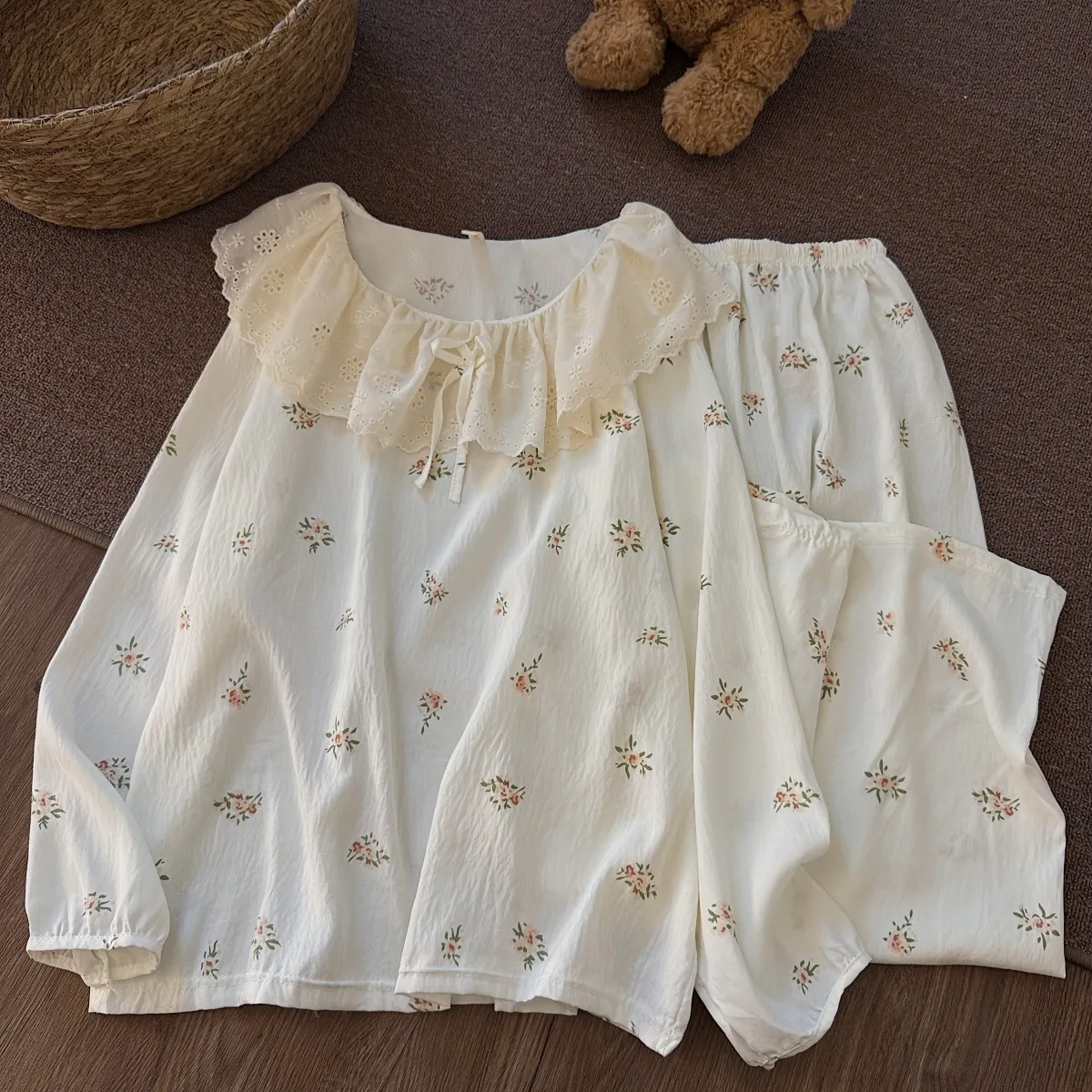 2026 New Cloud Cotton Sweet Princess Style Doll Collar Lace Trim Pajamas Women Spring Autumn Loungewear Women's Set · Wholesale · OEM · Worldwide Shipping - Detail 2