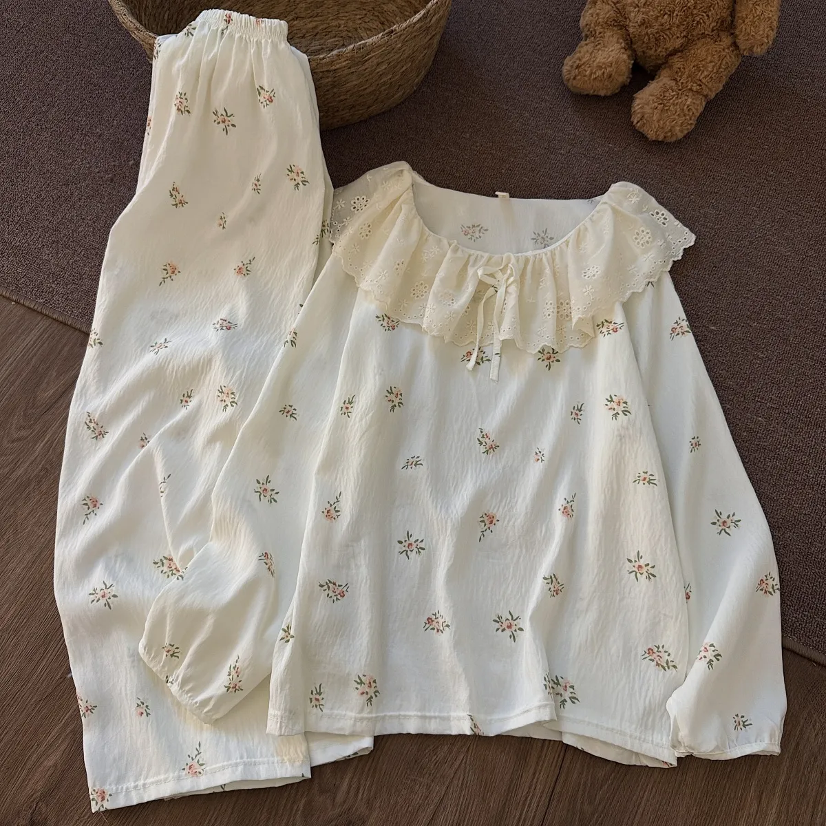 2026 New Cloud Cotton Sweet Princess Style Doll Collar Lace Trim Pajamas Women Spring Autumn Loungewear Women's Set · Wholesale · OEM · Worldwide Shipping - Detail 5