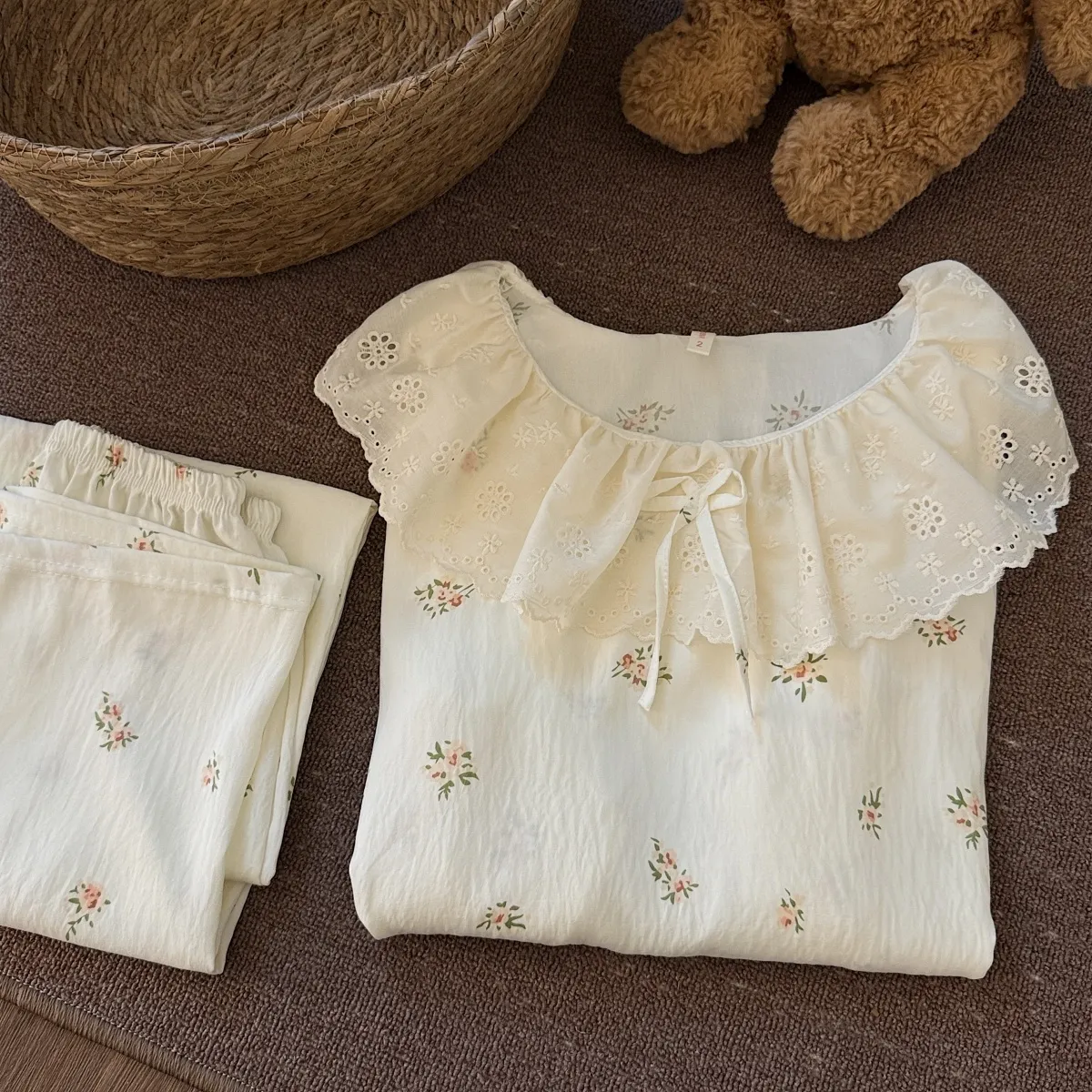 2026 New Cloud Cotton Sweet Princess Style Doll Collar Lace Trim Pajamas Women Spring Autumn Loungewear Women's Set · Wholesale · OEM · Worldwide Shipping - Detail 14