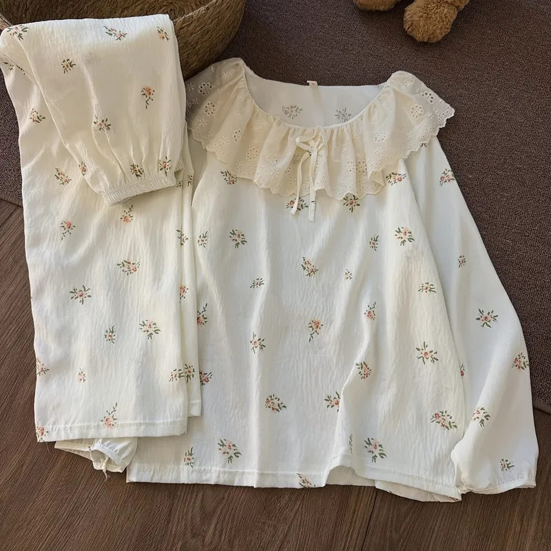 2026 New Cloud Cotton Sweet Princess Style Doll Collar Lace Trim Pajamas Women Spring Autumn Loungewear Women's Set · Wholesale · OEM · Worldwide Shipping - View 2