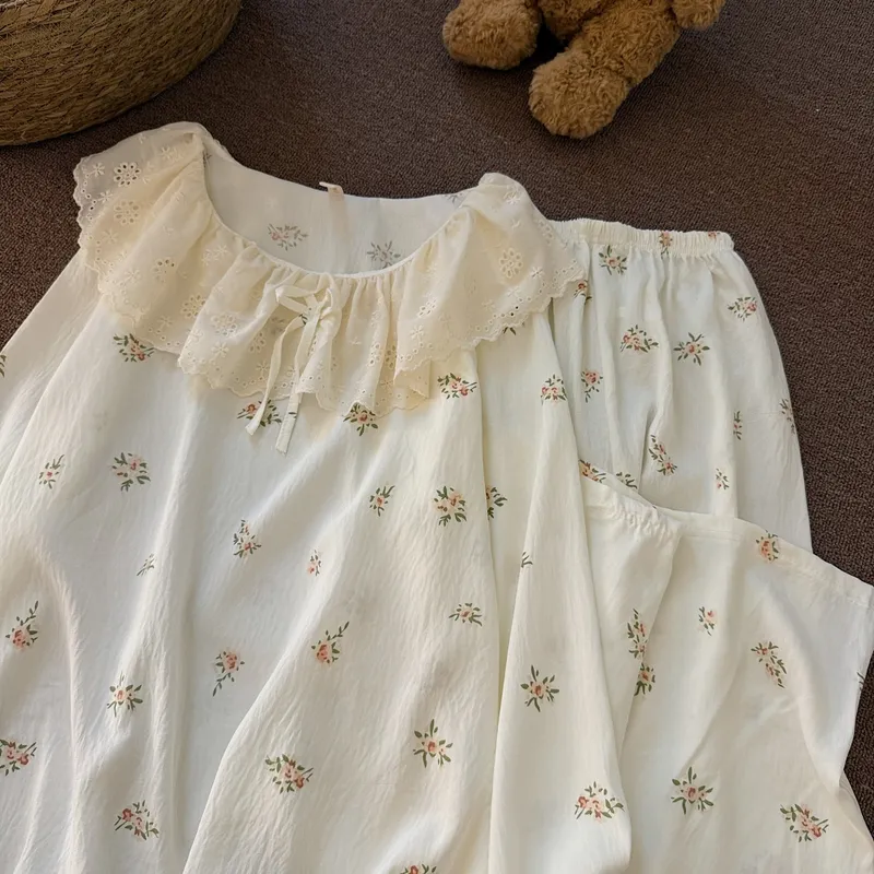2026 New Cloud Cotton Sweet Princess Style Doll Collar Lace Trim Pajamas Women Spring Autumn Loungewear Women's Set · Wholesale · OEM · Worldwide Shipping - View 1