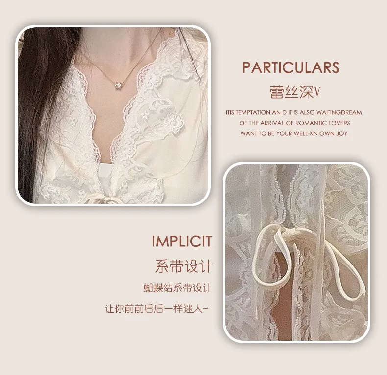Summer Retro Pure Desire Long Sleeve Short Pants Sexy Thin Ice Silk Sleepwear Palace Style Homewear · Grosir · OEM · Pengiriman Global - Detail 3