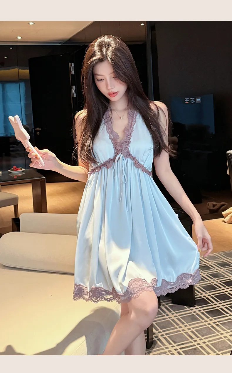 Palace Style Light Luxury High-End Ice Silk Pajamas Women Summer New French Lace Trim Nightdress · Wholesale · OEM · Worldwide Shipping - Detail 17