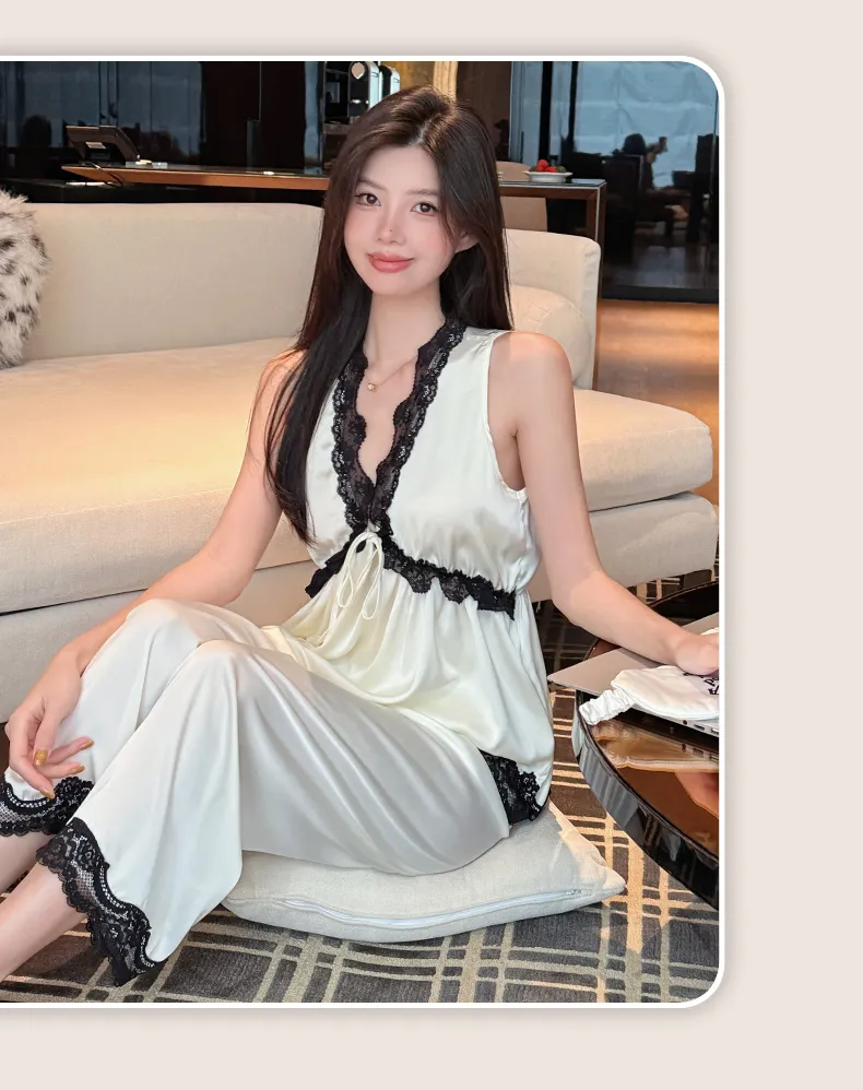 Palace Style Light Luxury High-End Ice Silk Pajamas Women Summer New French Lace Trim Nightdress · Wholesale · OEM · Worldwide Shipping - Detail 34