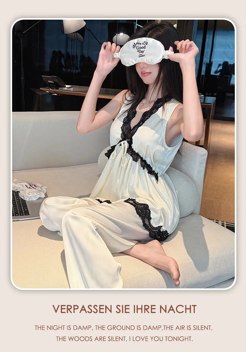 Palace Style Light Luxury High-End Ice Silk Pajamas Women Summer New French Lace Trim Nightdress · Wholesale · OEM · Worldwide Shipping - Detail 35