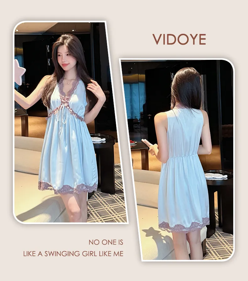 Palace Style Light Luxury High-End Ice Silk Pajamas Women Summer New French Lace Trim Nightdress · Wholesale · OEM · Worldwide Shipping - Detail 18