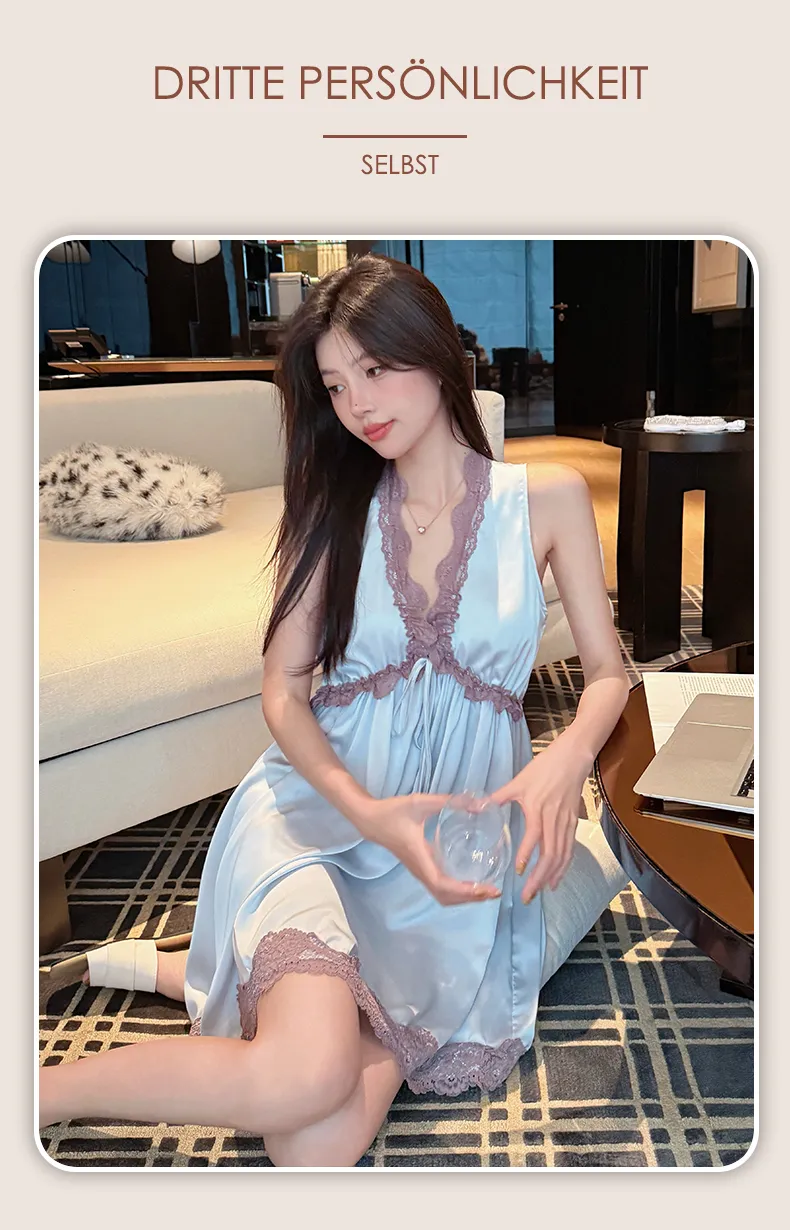 Palace Style Light Luxury High-End Ice Silk Pajamas Women Summer New French Lace Trim Nightdress · Wholesale · OEM · Worldwide Shipping - Detail 19