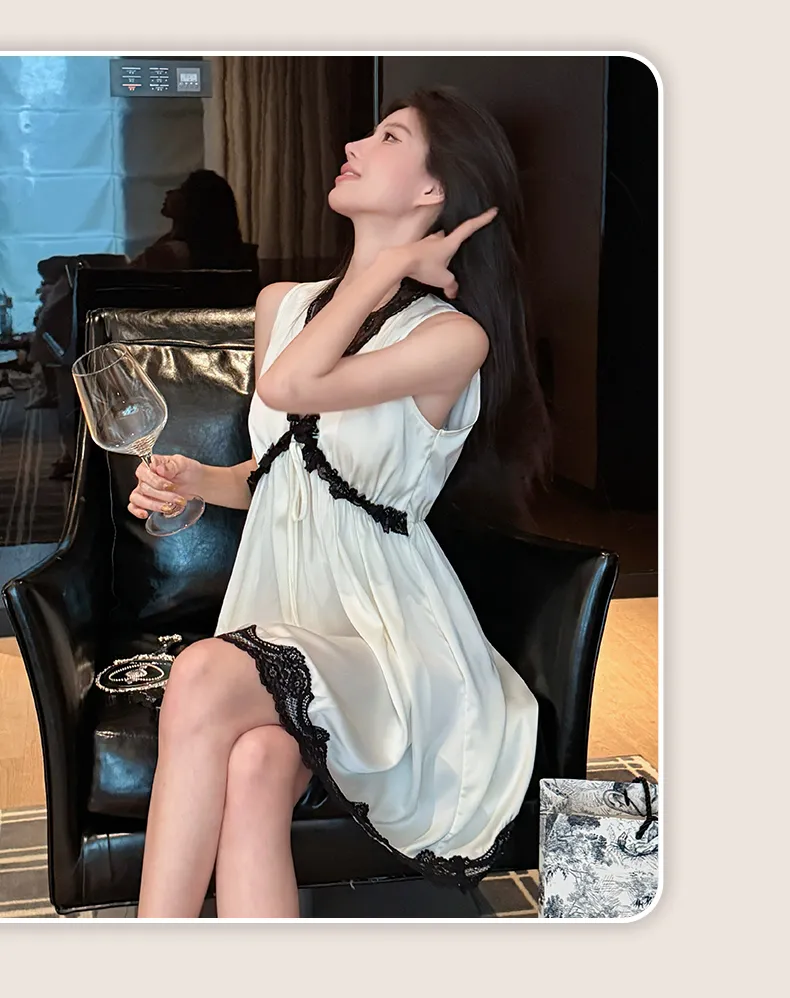 Palace Style Light Luxury High-End Ice Silk Pajamas Women Summer New French Lace Trim Nightdress · Wholesale · OEM · Worldwide Shipping - Detail 11