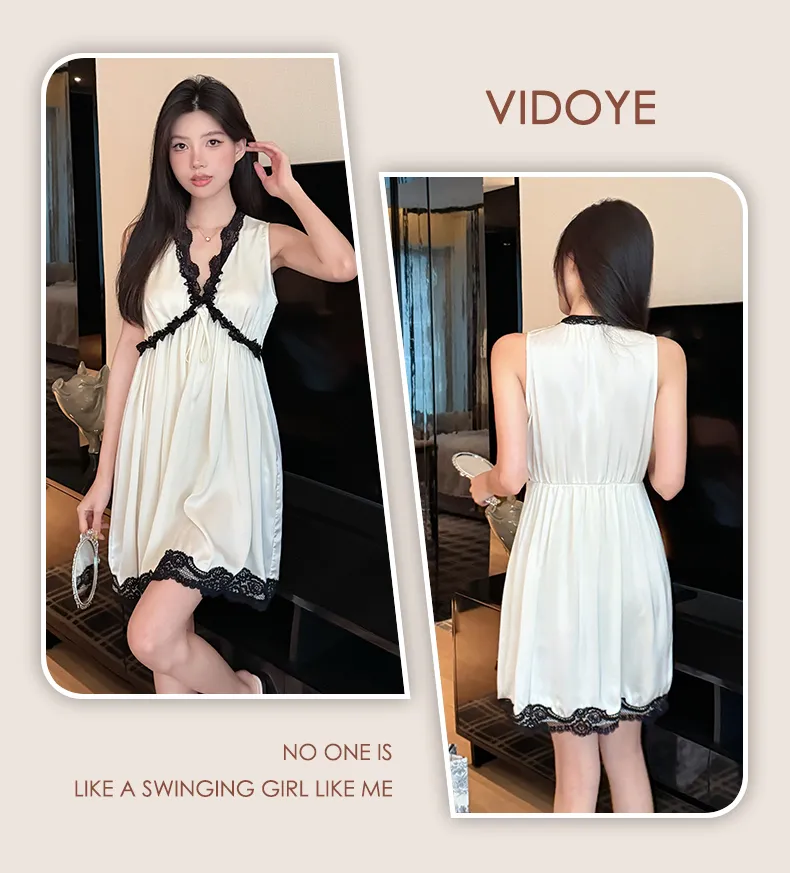 Palace Style Light Luxury High-End Ice Silk Pajamas Women Summer New French Lace Trim Nightdress · Wholesale · OEM · Worldwide Shipping - Detail 10