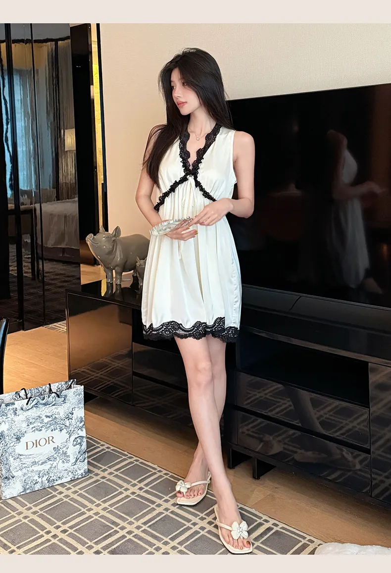Palace Style Light Luxury High-End Ice Silk Pajamas Women Summer New French Lace Trim Nightdress · Wholesale · OEM · Worldwide Shipping - Detail 8