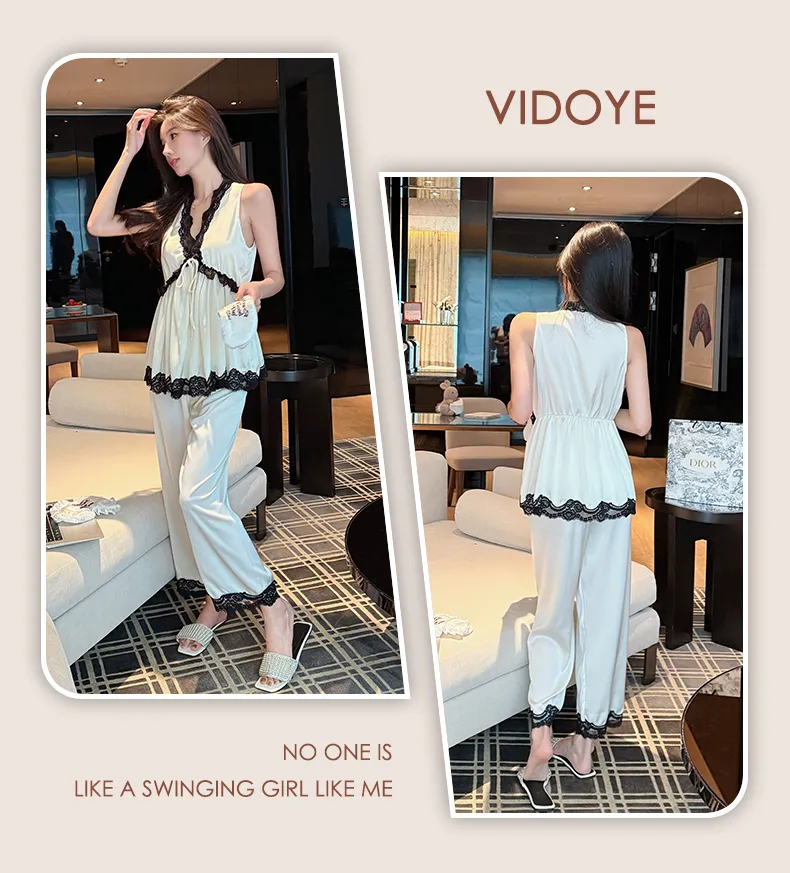 Palace Style Light Luxury High-End Ice Silk Pajamas Women Summer New French Lace Trim Nightdress · Wholesale · OEM · Worldwide Shipping - Detail 33