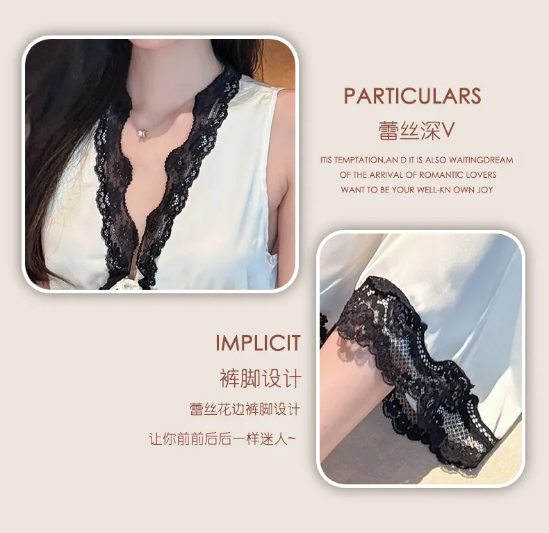 Palace Style Light Luxury High-End Ice Silk Pajamas Women Summer New French Lace Trim Nightdress · Wholesale · OEM · Worldwide Shipping - Detail 30