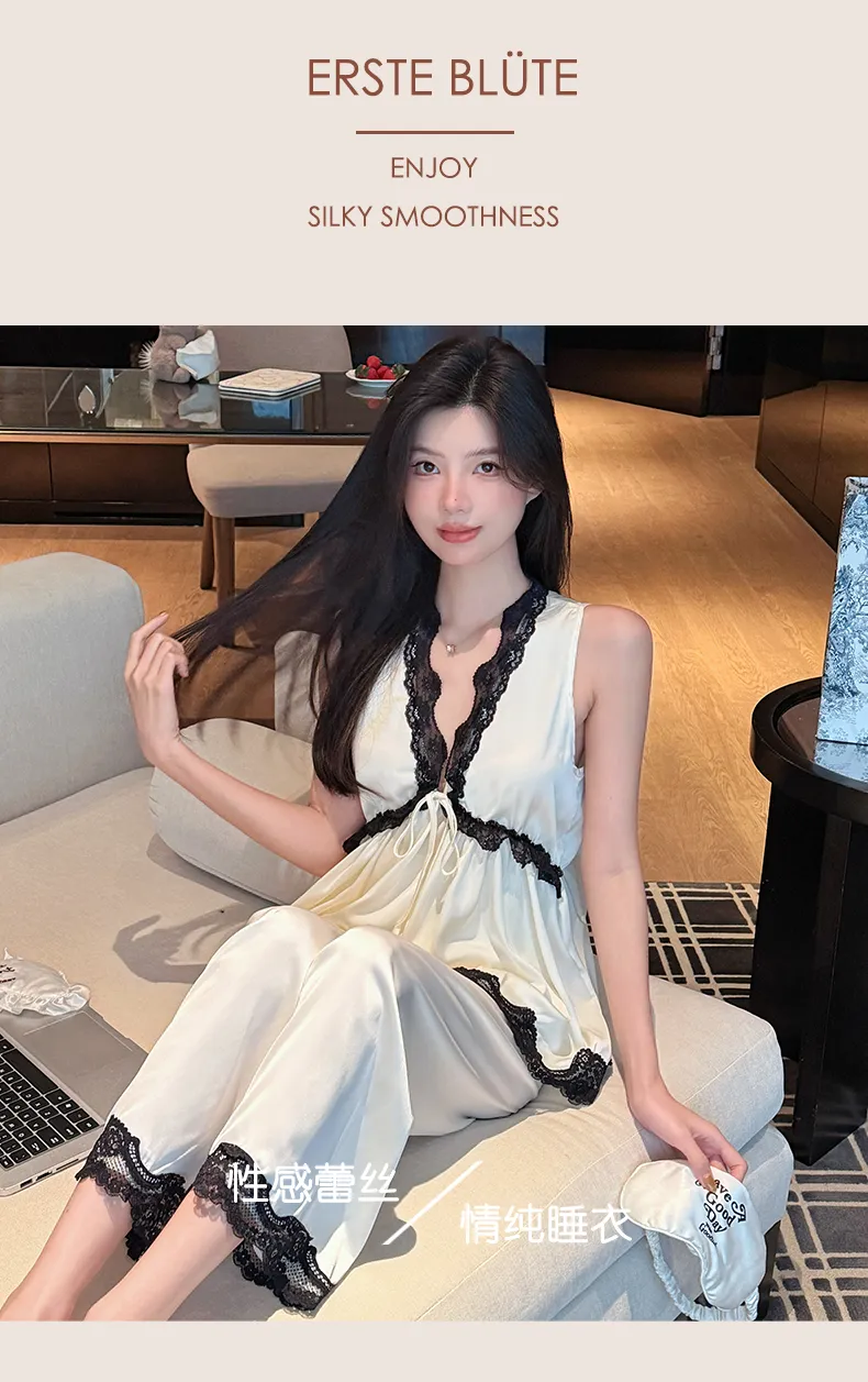 Palace Style Light Luxury High-End Ice Silk Pajamas Women Summer New French Lace Trim Nightdress · Wholesale · OEM · Worldwide Shipping - Detail 32