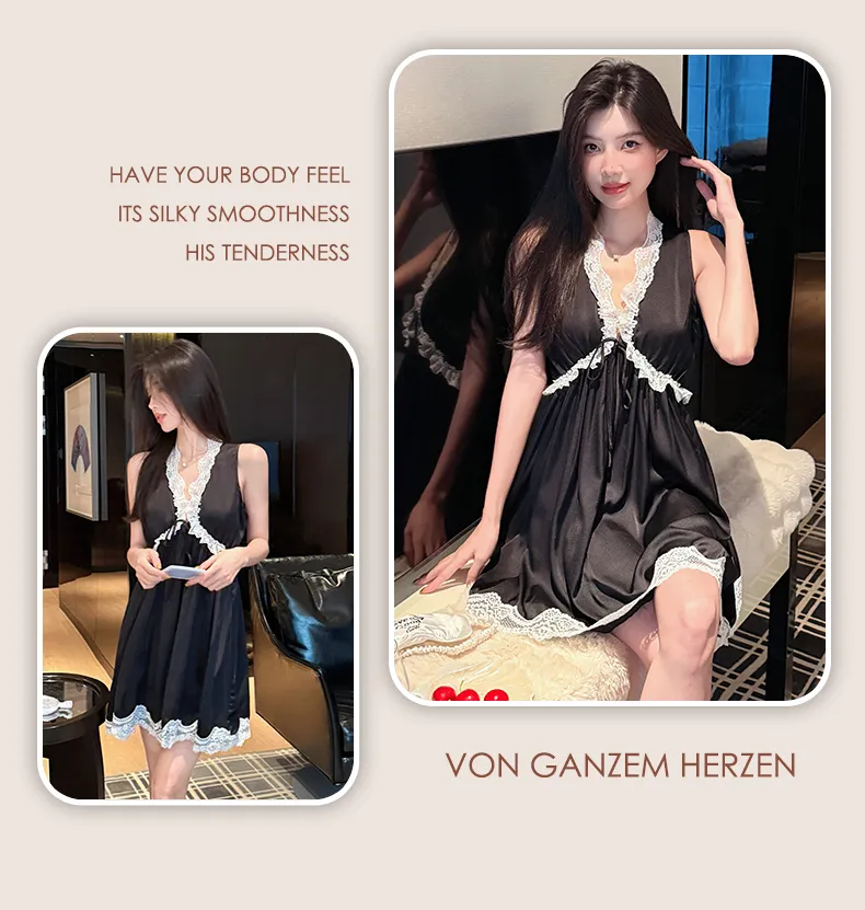 Palace Style Light Luxury High-End Ice Silk Pajamas Women Summer New French Lace Trim Nightdress · Wholesale · OEM · Worldwide Shipping - Detail 22