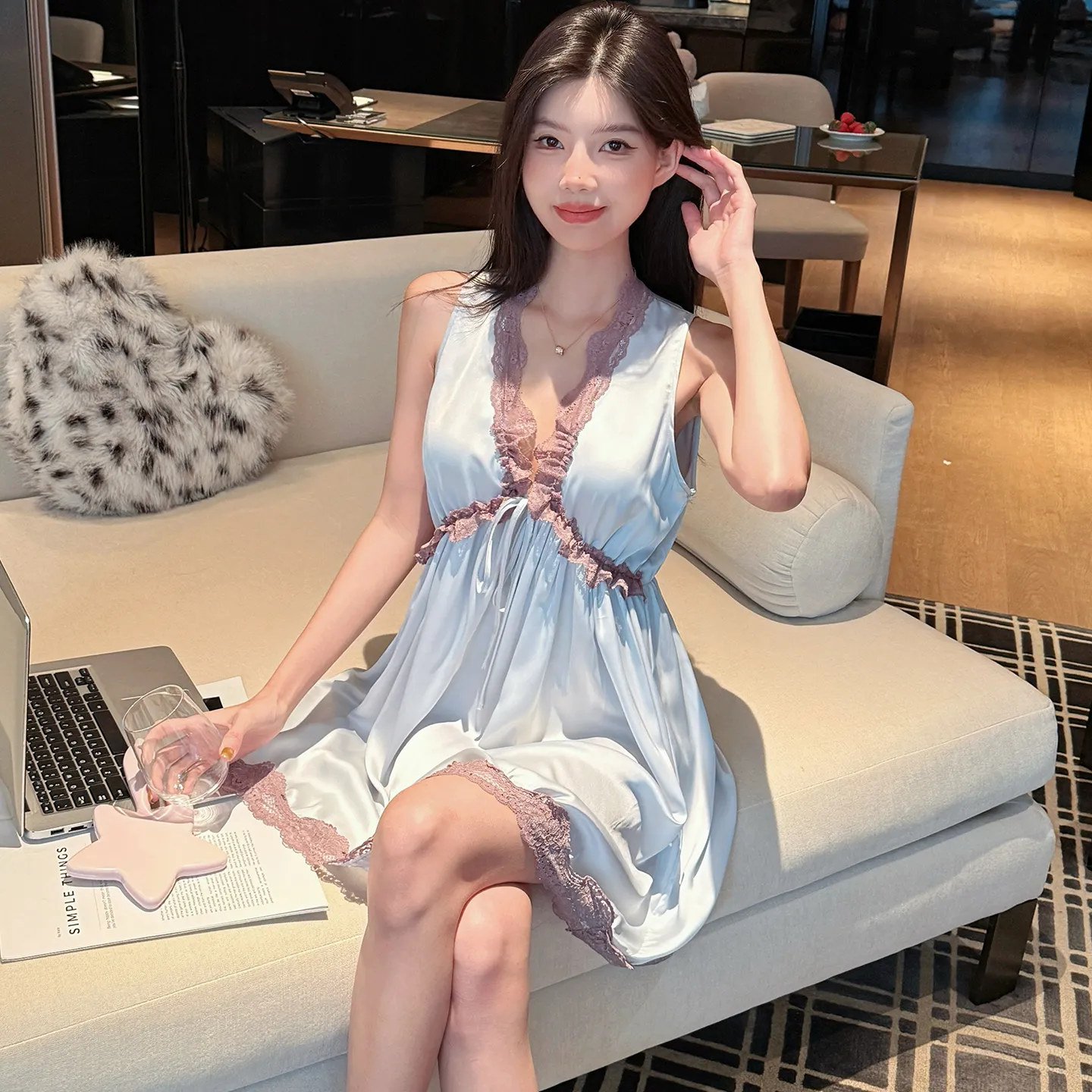 Palace Style Light Luxury High-End Ice Silk Pajamas Women Summer New French Lace Trim Nightdress · Wholesale · OEM · Worldwide Shipping - View 3