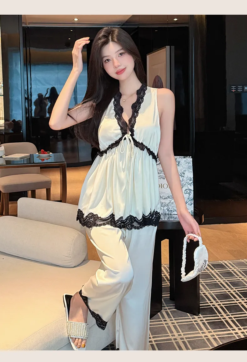 Palace Style Light Luxury High-End Ice Silk Pajamas Women Summer New French Lace Trim Nightdress · Wholesale · OEM · Worldwide Shipping - Detail 31