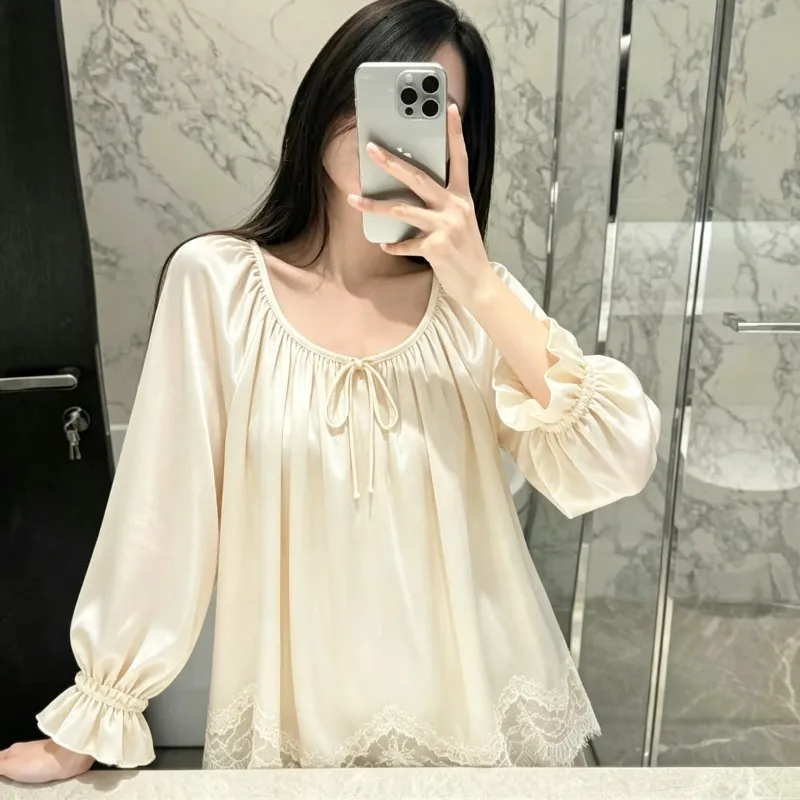 오리지널 동일 디자인 레이스 잠옷 여성 아이스실크 봄가을 긴팔 긴바지 브라패드 포함 홈웨어 · 도매 · OEM · 전 세계 배송 - View 1