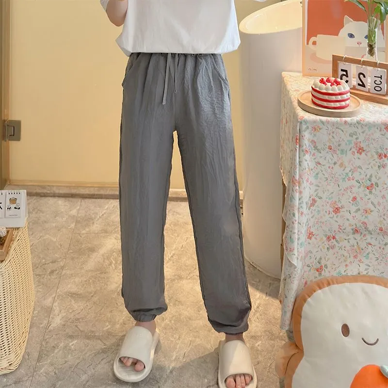 Summer Unisex Tencel Cool Cotton Long Pants Casual Homewear Simple Solid Color Thin Plus Size Loungewear Pants Wearable Outside · Wholesale · OEM · Worldwide Shipping - View 2