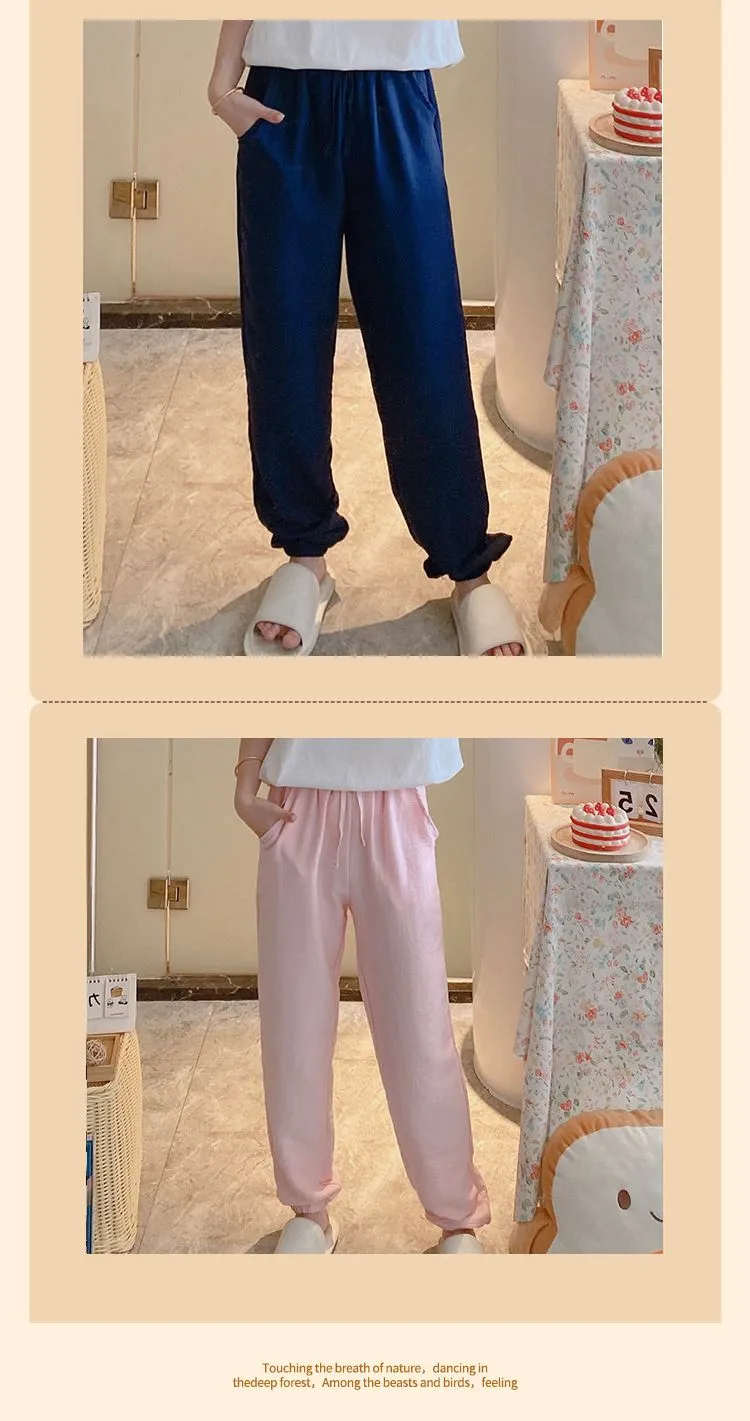 Summer Unisex Tencel Cool Cotton Long Pants Casual Homewear Simple Solid Color Thin Plus Size Loungewear Pants Wearable Outside · Wholesale · OEM · Worldwide Shipping - Detail 7