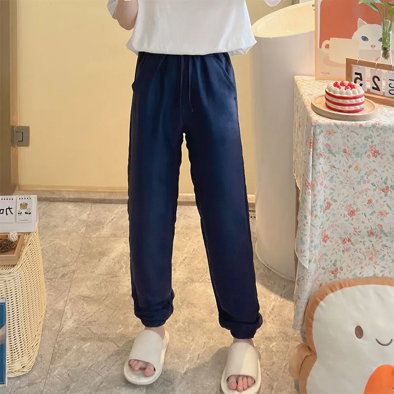 Summer Unisex Tencel Cool Cotton Long Pants Casual Homewear Simple Solid Color Thin Plus Size Loungewear Pants Wearable Outside · Wholesale · OEM · Worldwide Shipping - View 3