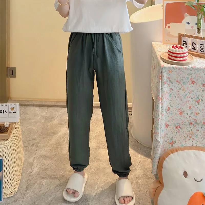 Summer Unisex Tencel Cool Cotton Long Pants Casual Homewear Simple Solid Color Thin Plus Size Loungewear Pants Wearable Outside · Wholesale · OEM · Worldwide Shipping - View 4