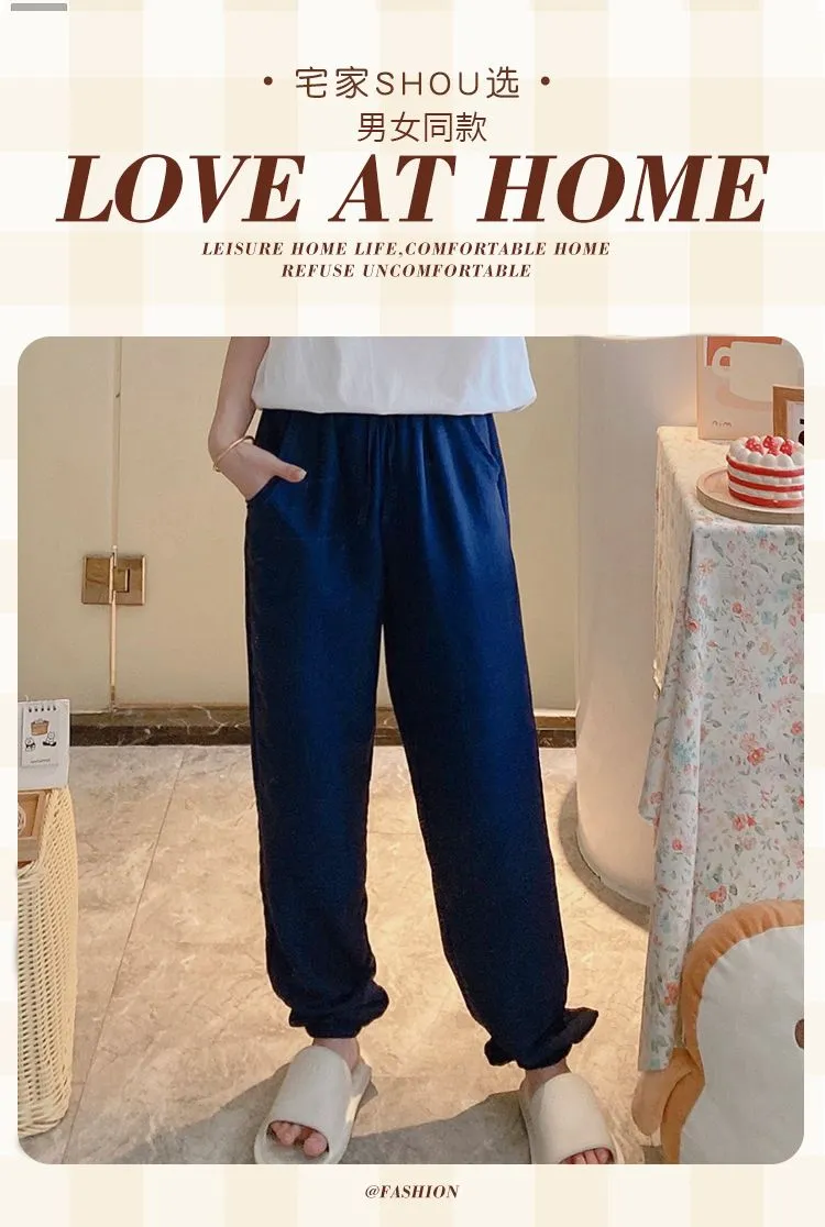 Summer Unisex Tencel Cool Cotton Long Pants Casual Homewear Simple Solid Color Thin Plus Size Loungewear Pants Wearable Outside · Wholesale · OEM · Worldwide Shipping - Detail 2