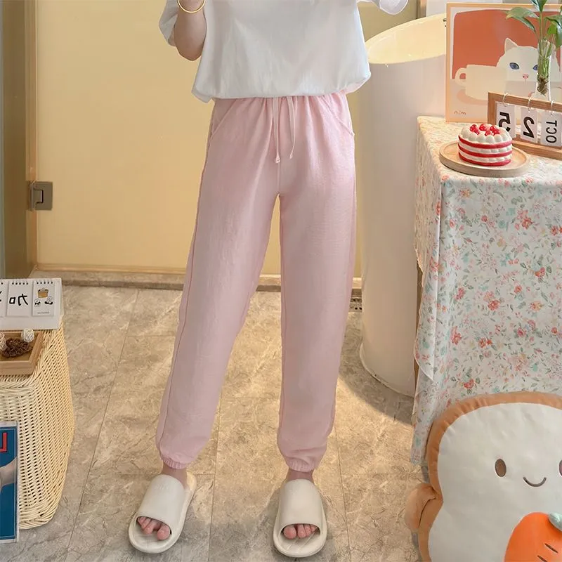 Summer Unisex Tencel Cool Cotton Long Pants Casual Homewear Simple Solid Color Thin Plus Size Loungewear Pants Wearable Outside · Wholesale · OEM · Worldwide Shipping