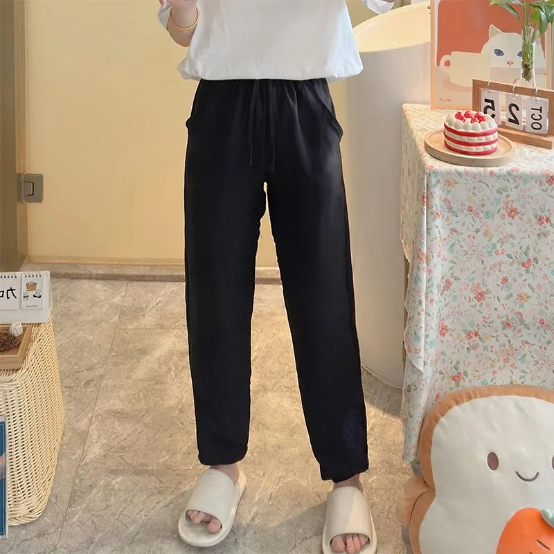 Summer Unisex Tencel Cool Cotton Long Pants Casual Homewear Simple Solid Color Thin Plus Size Loungewear Pants Wearable Outside · Wholesale · OEM · Worldwide Shipping - View 1