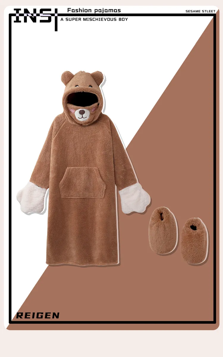 Autumn Winter Couple One-Piece Pajamas Women Plus Size Loose 200 Jin Thickened Coral Fleece Cartoon Men Homewear Set · Wholesale · OEM · Worldwide Shipping - Detail 4