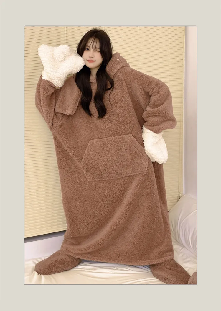 Autumn Winter Couple One-Piece Pajamas Women Plus Size Loose 200 Jin Thickened Coral Fleece Cartoon Men Homewear Set · Wholesale · OEM · Worldwide Shipping - Detail 21