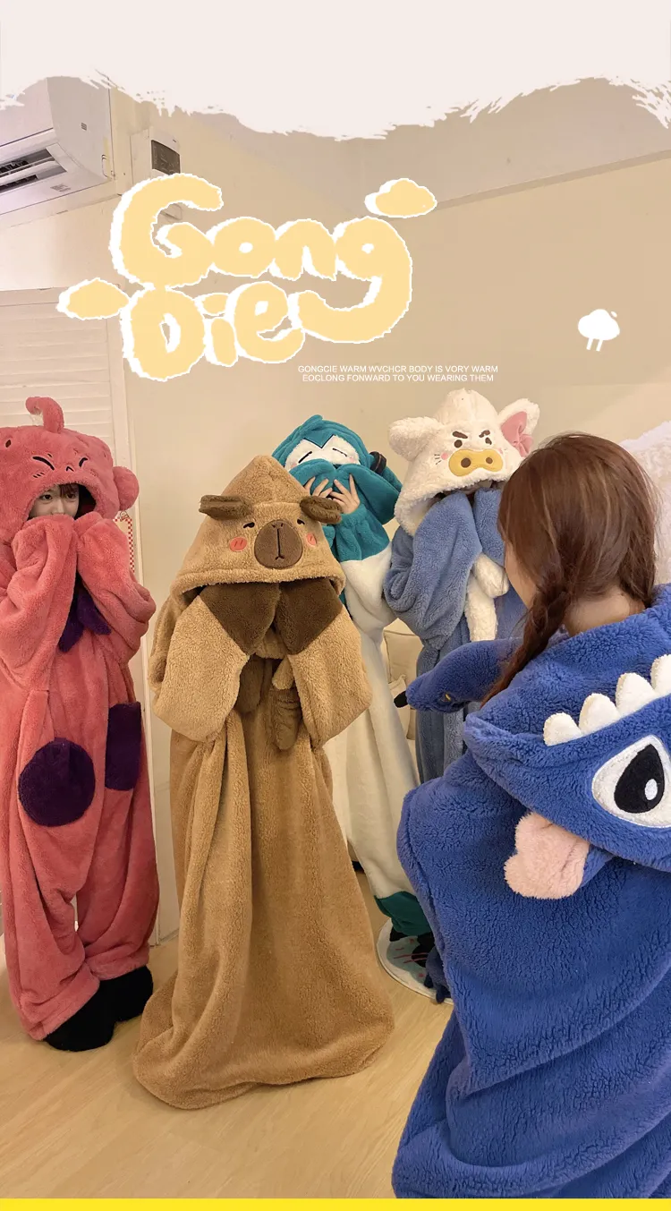 Autumn Winter Couple One-Piece Pajamas Women Plus Size Loose 200 Jin Thickened Coral Fleece Cartoon Men Homewear Set · Wholesale · OEM · Worldwide Shipping - Detail 13