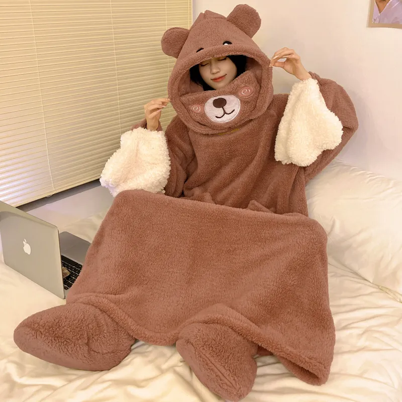 Autumn Winter Couple One-Piece Pajamas Women Plus Size Loose 200 Jin Thickened Coral Fleece Cartoon Men Homewear Set · Wholesale · OEM · Worldwide Shipping