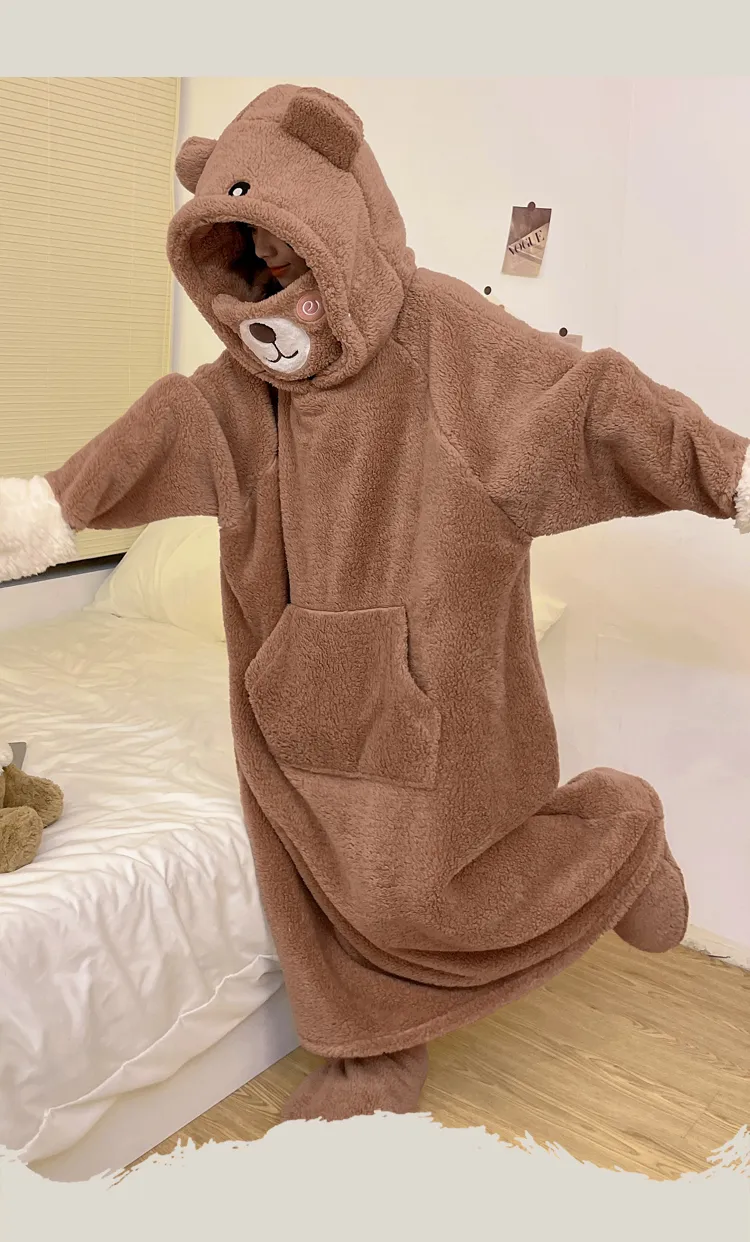 Autumn Winter Couple One-Piece Pajamas Women Plus Size Loose 200 Jin Thickened Coral Fleece Cartoon Men Homewear Set · Wholesale · OEM · Worldwide Shipping - Detail 22