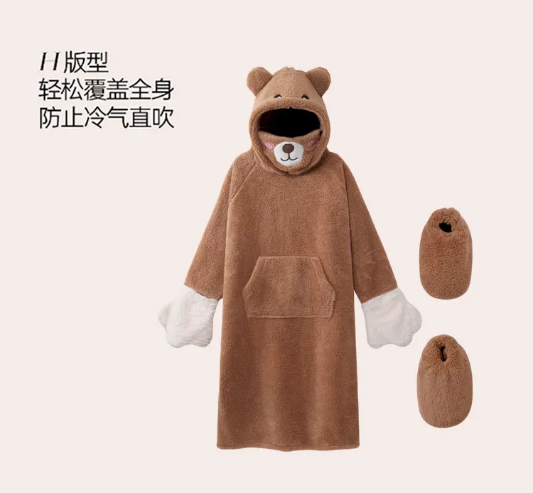 Autumn Winter Couple One-Piece Pajamas Women Plus Size Loose 200 Jin Thickened Coral Fleece Cartoon Men Homewear Set · Wholesale · OEM · Worldwide Shipping - Detail 7