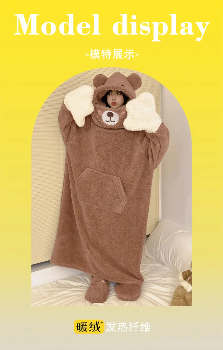 Autumn Winter Couple One-Piece Pajamas Women Plus Size Loose 200 Jin Thickened Coral Fleece Cartoon Men Homewear Set · Wholesale · OEM · Worldwide Shipping - Detail 14