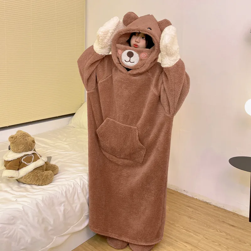 Autumn Winter Couple One-Piece Pajamas Women Plus Size Loose 200 Jin Thickened Coral Fleece Cartoon Men Homewear Set · Wholesale · OEM · Worldwide Shipping - View 3