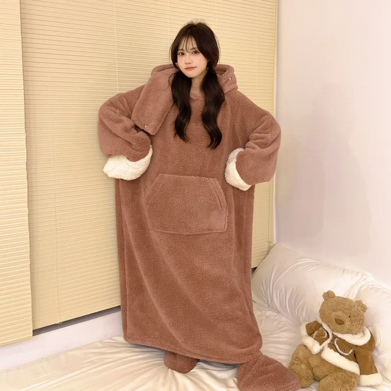 Autumn Winter Couple One-Piece Pajamas Women Plus Size Loose 200 Jin Thickened Coral Fleece Cartoon Men Homewear Set · Wholesale · OEM · Worldwide Shipping - View 2