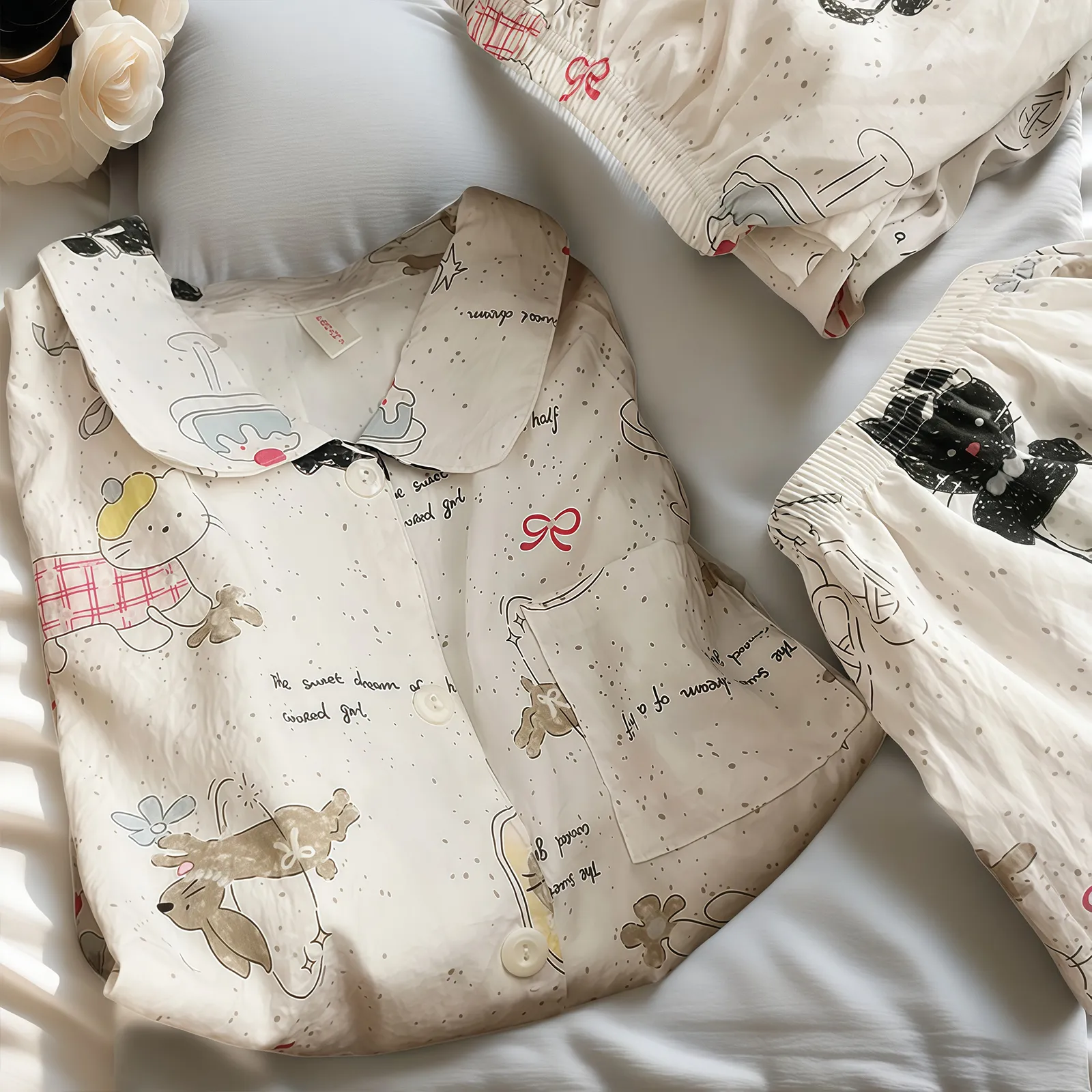 Korean Autumn Winter Long Sleeve Cloud Cotton Skin Friendly Pajamas Women Sweet Cute Girl Loose Homewear Two Piece Set · Wholesale · OEM · Worldwide Shipping - View 1