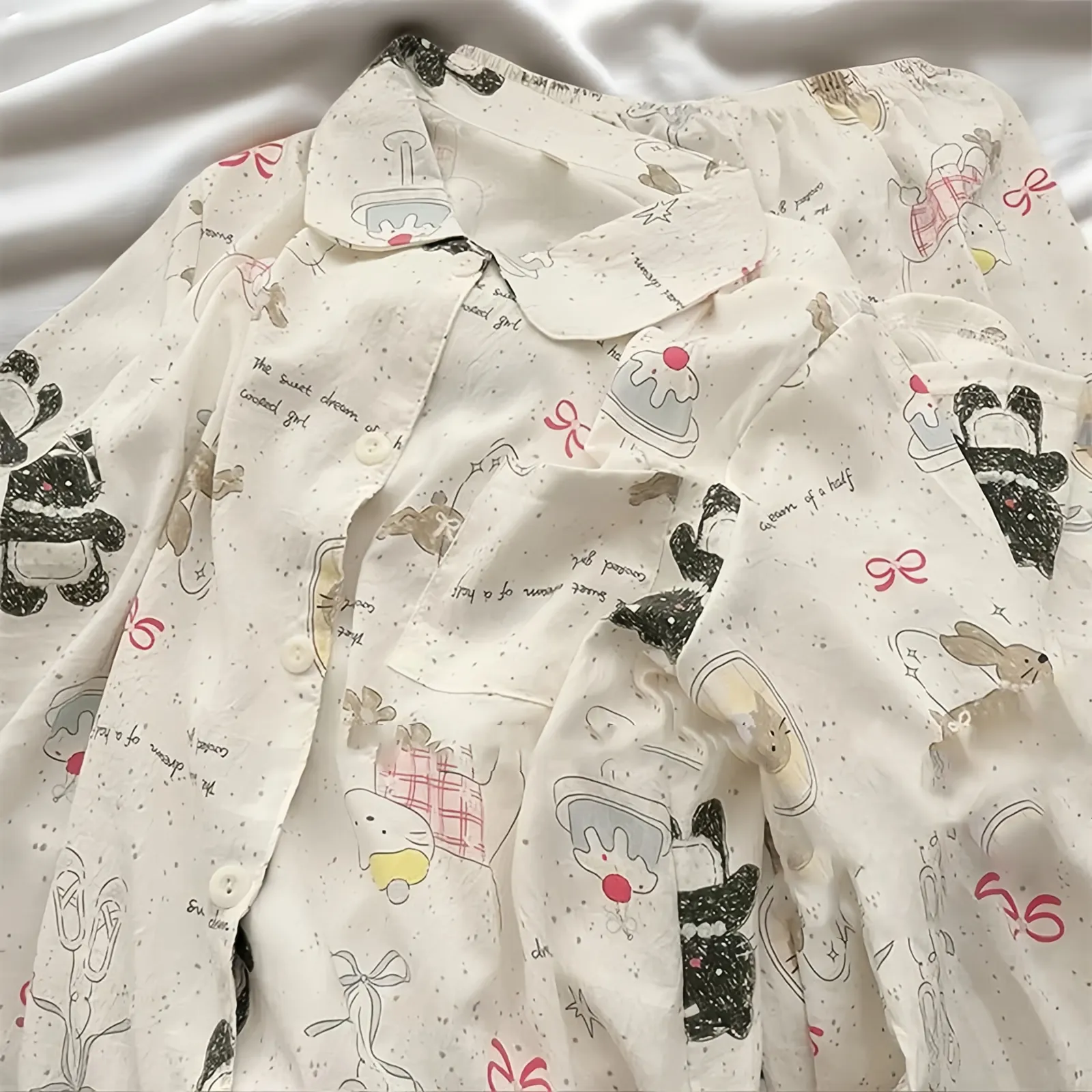 Korean Autumn Winter Long Sleeve Cloud Cotton Skin Friendly Pajamas Women Sweet Cute Girl Loose Homewear Two Piece Set · Wholesale · OEM · Worldwide Shipping - View 3