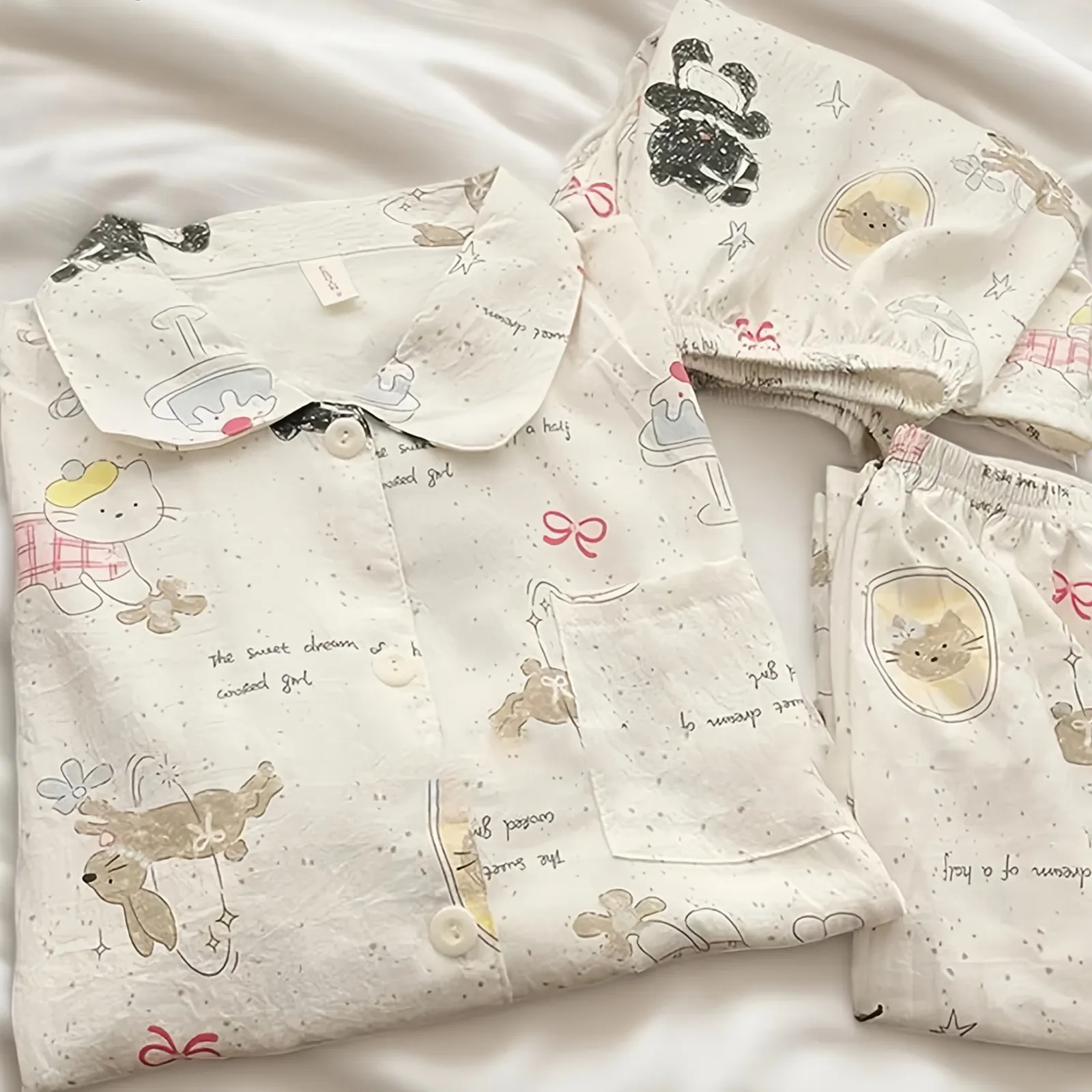 Korean Autumn Winter Long Sleeve Cloud Cotton Skin Friendly Pajamas Women Sweet Cute Girl Loose Homewear Two Piece Set · Wholesale · OEM · Worldwide Shipping - View 4