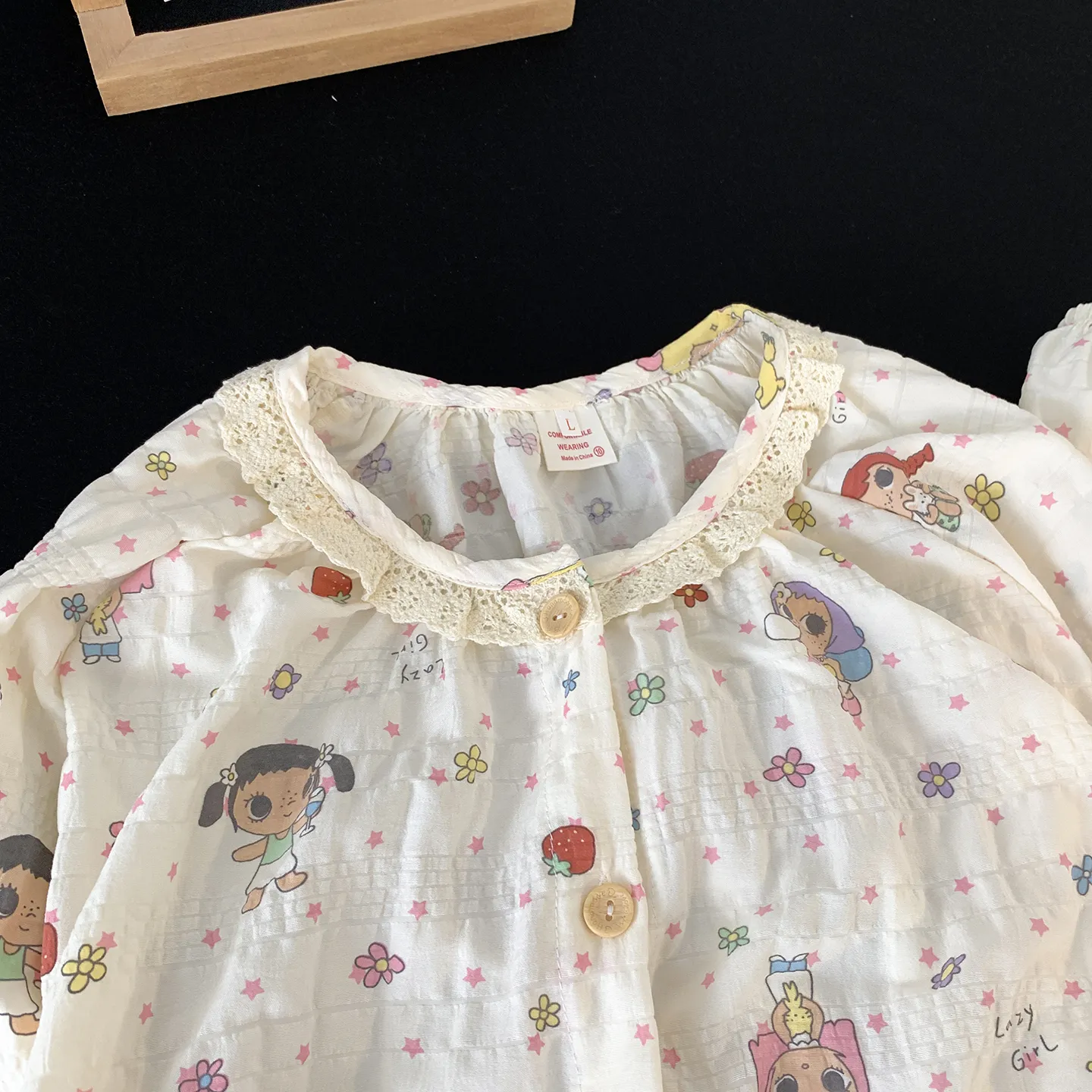 Cartoon Cute Lace Pajamas Women Spring Autumn Round Neck Long Sleeve Long Pants Wannian Plaid Cloud Cotton Student Loungewear · Wholesale · OEM · Worldwide Shipping - Detail 5