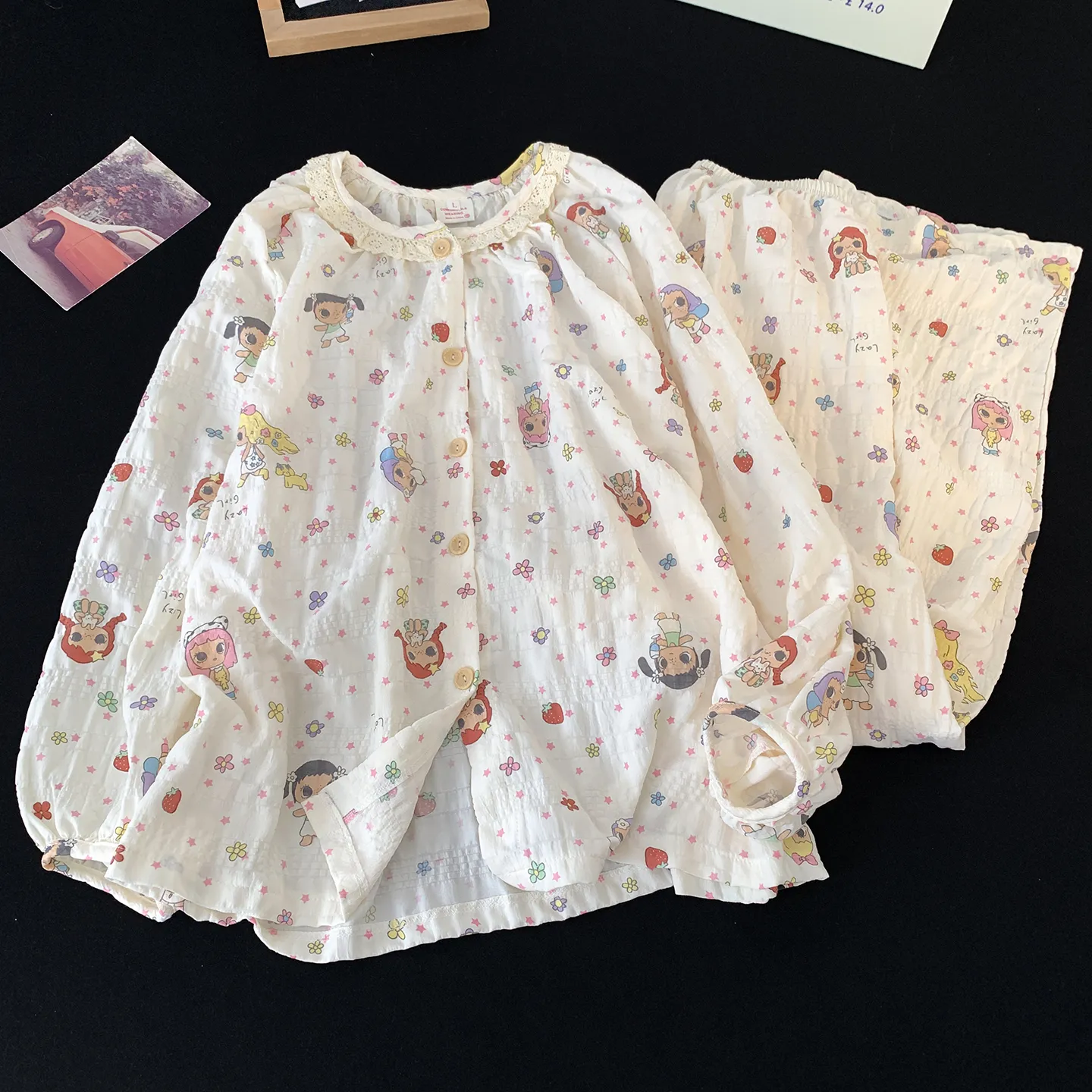 Cartoon Cute Lace Pajamas Women Spring Autumn Round Neck Long Sleeve Long Pants Wannian Plaid Cloud Cotton Student Loungewear · Wholesale · OEM · Worldwide Shipping
